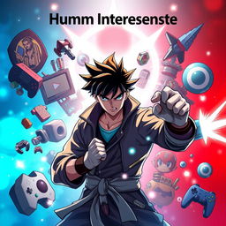 A captivating and immersive thumbnail combining elements from anime, games, movies, and manga, featuring a determined protagonist inspired by anime characters in a battle pose
