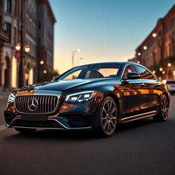 A stunning luxury car hybrid that beautifully combines the sleek, modern design of a 2018 Mercedes C220 with the opulent, grandeur of a 2023 Rolls Royce Phantom