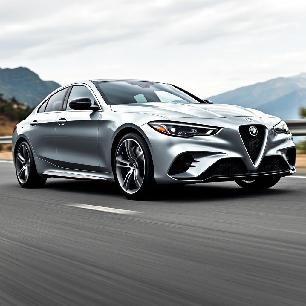 A stunning fusion of a Mercedes C220 and the 2024 Alfa Romeo Stradale 33, featuring sleek lines and an aerodynamic body shape