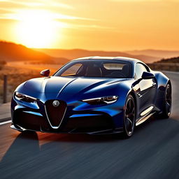 A stunning 2024 Alfa Romeo Stradale 33 designed in the style of a Bugatti, showcasing sleek lines and aerodynamic curves