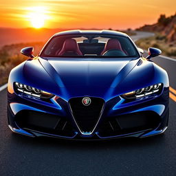 A stunning 2024 Alfa Romeo Stradale 33 designed in the style of a Bugatti, showcasing sleek lines and aerodynamic curves
