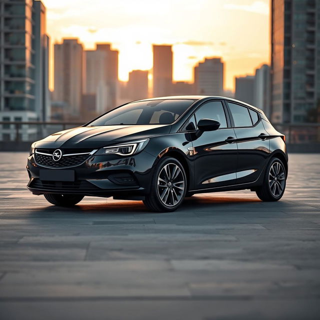 A stunning 2023 Opel Astra in sleek black color, showcasing its modern design and aerodynamic lines