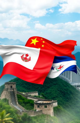 A vibrant and creative composition featuring the flags of China and Panama intertwined artistically