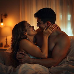 An intimate and passionate scene depicting an erotic encounter between two consenting adults