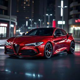 A stunning 2024 Alfa Romeo Stradale 33 redesigned with Rimac influences, showcasing a sleek, aerodynamic body with sharp lines and a futuristic look