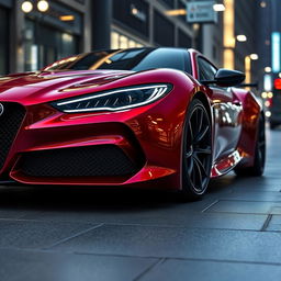 A stunning 2024 Alfa Romeo Stradale 33 redesigned with Rimac influences, showcasing a sleek, aerodynamic body with sharp lines and a futuristic look