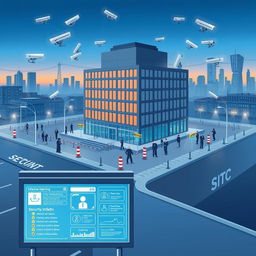 A detailed illustration of a comprehensive security plan for a corporate environment