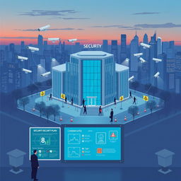 A detailed illustration of a comprehensive security plan for a corporate environment