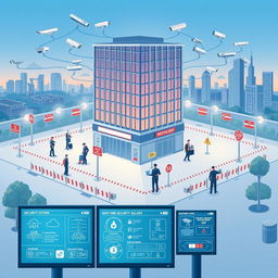 A detailed illustration of a comprehensive security plan for a corporate environment