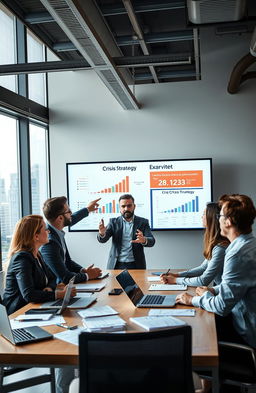 A scene depicting effective crisis management in a modern office setting