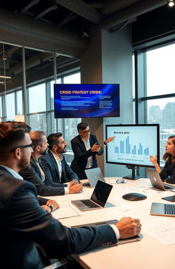A scene depicting effective crisis management in a modern office setting