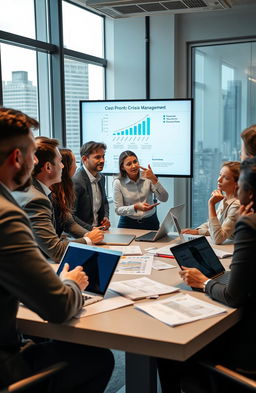 A scene depicting effective crisis management in a modern office setting