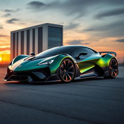 A futuristic, hybrid supercar that combines the aggressive styling of a 2024 Lamborghini Revuelto with the sleek elegance of a Mercedes AMG One, featuring an entirely unique design that showcases amazing and intricate details throughout the bodywork