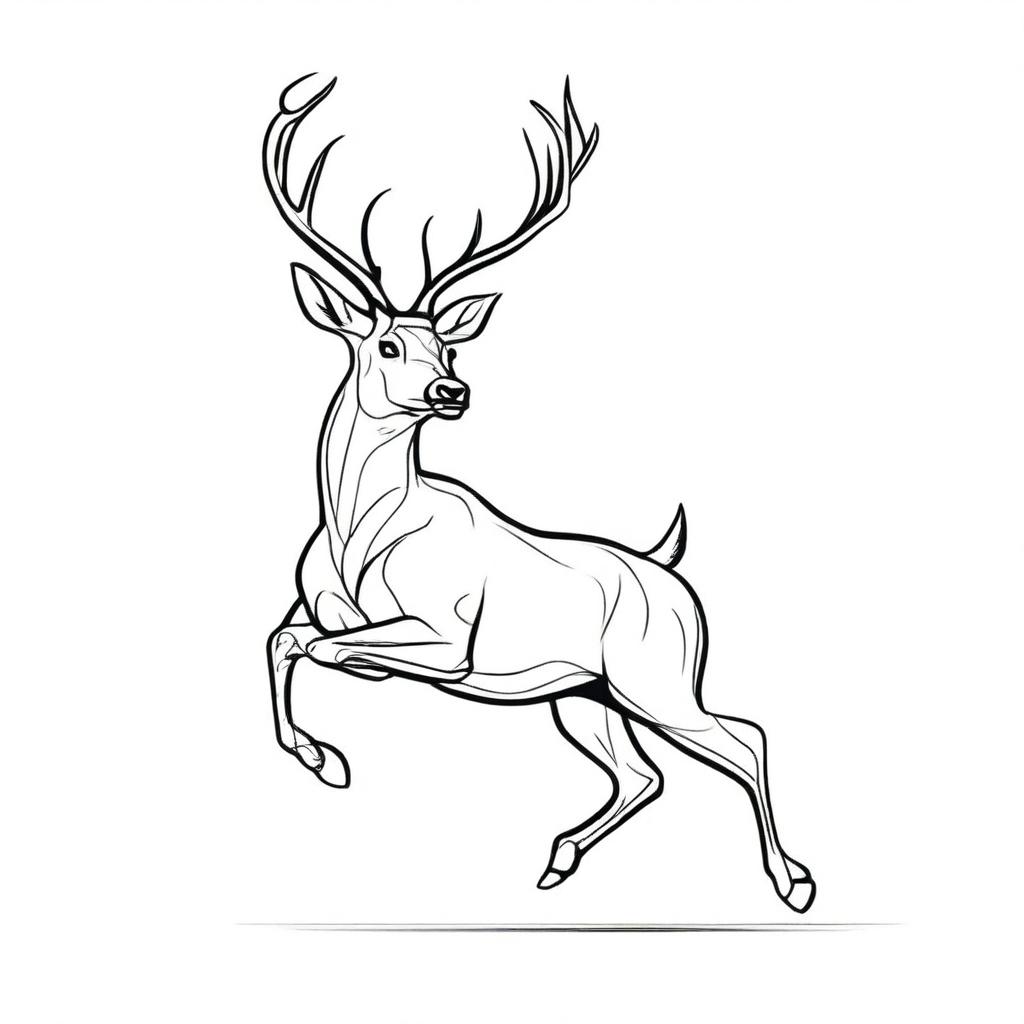 A simple yet well-proportioned sketch of a male deer with large antlers galloping or jumping, captured with defining contours