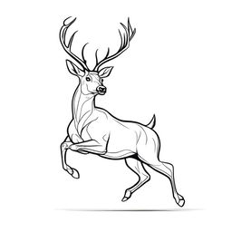 A simple yet well-proportioned sketch of a male deer with large antlers galloping or jumping, captured with defining contours