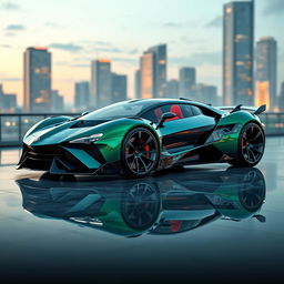 A futuristic sports car that creatively combines elements of the Lamborghini Countach 2024 and the Mercedes AMG One, featuring a completely unique design with striking aerodynamics and sleek lines