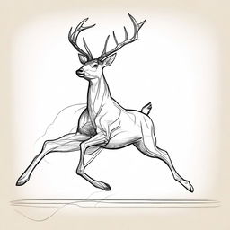 A simple yet well-proportioned sketch of a male deer with large antlers galloping or jumping, captured with defining contours