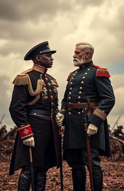 A dramatic historical scene depicting two Civil War generals standing face to face