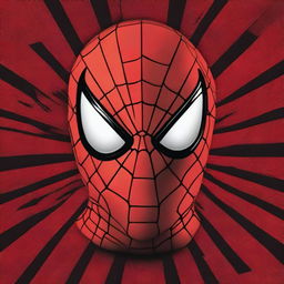 Generate an image of Spiderman's iconic mask, featuring the eye-catching red and black design with intricate web detailing, placed on a solid, contrasting background