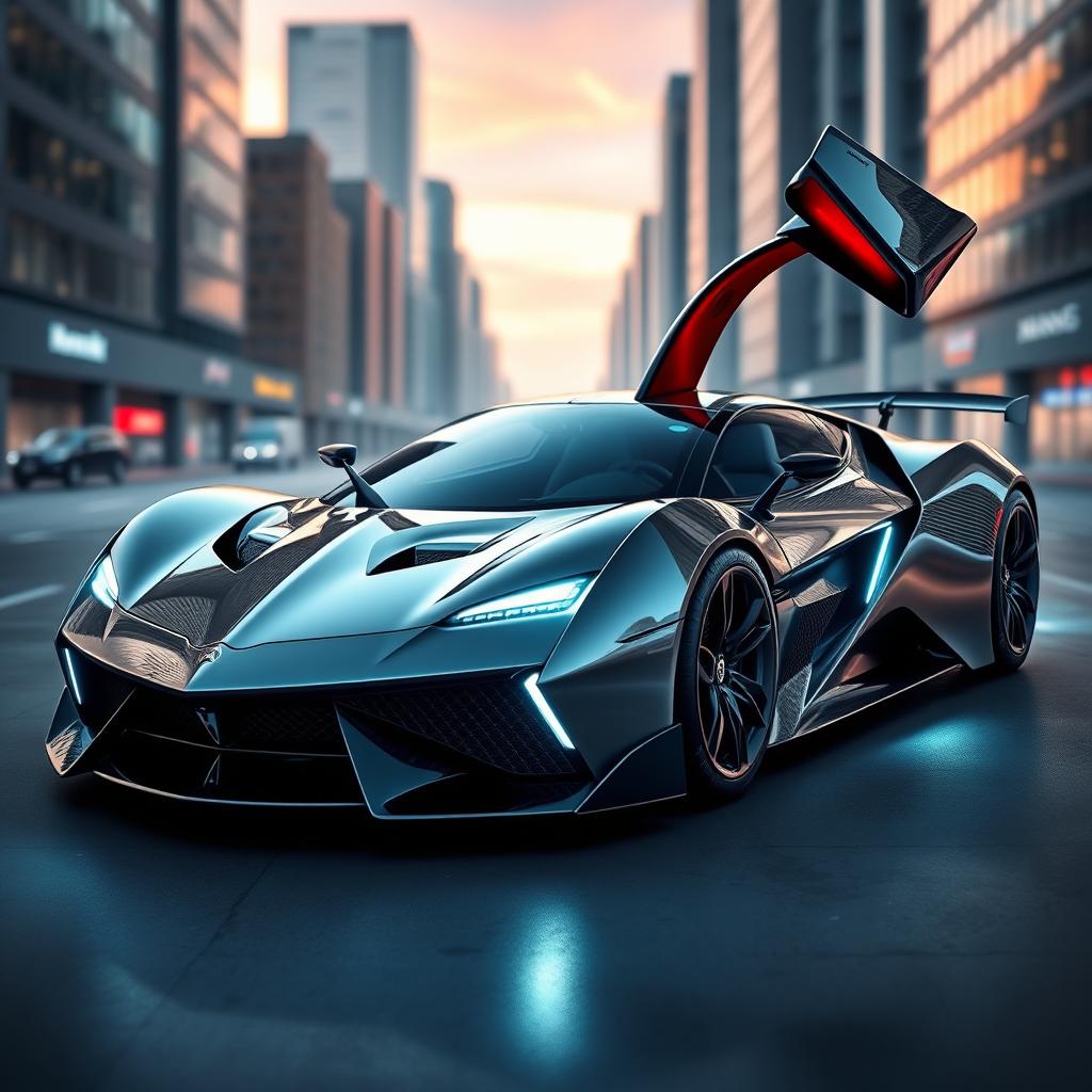 A unique and imaginative concept car design that merges the futuristic Lamborghini Sesto Elemento with the classic 1957 Chevrolet Bel Air and the high-performance Mercedes AMG One