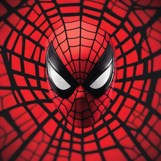 Generate an image of Spiderman's iconic mask, featuring the eye-catching red and black design with intricate web detailing, placed on a solid, contrasting background