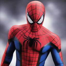 Create an image of a cutting-edge, robotic Spiderman mask, integrating advanced technology and intricate circuitry into its classic red and blue design, set against a technological backdrop