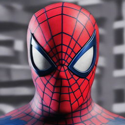 Create an image of a cutting-edge, robotic Spiderman mask, integrating advanced technology and intricate circuitry into its classic red and blue design, set against a technological backdrop