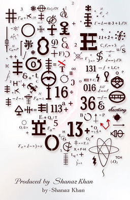 An intricate composition featuring various physics symbols, numbers, and representations of electricity, such as lightning bolts and circuit diagrams