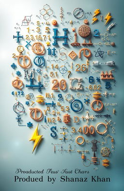 An intricate composition featuring various physics symbols, numbers, and representations of electricity, such as lightning bolts and circuit diagrams