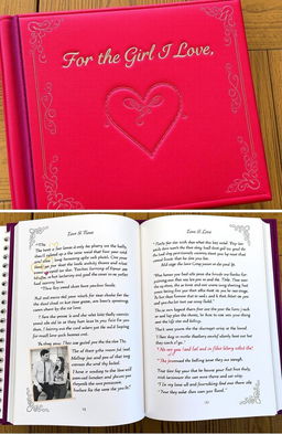 A beautifully designed memoir titled "For the Girl I Love" features a vibrant cover with your name elegantly embossed