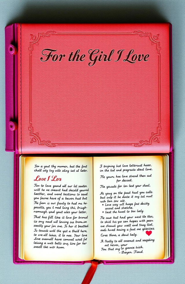 A beautifully designed memoir titled "For the Girl I Love" features a vibrant cover with your name elegantly embossed