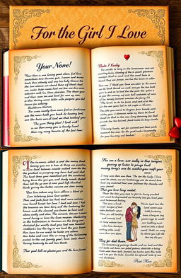 A beautifully designed memoir titled "For the Girl I Love" features a vibrant cover with your name elegantly embossed
