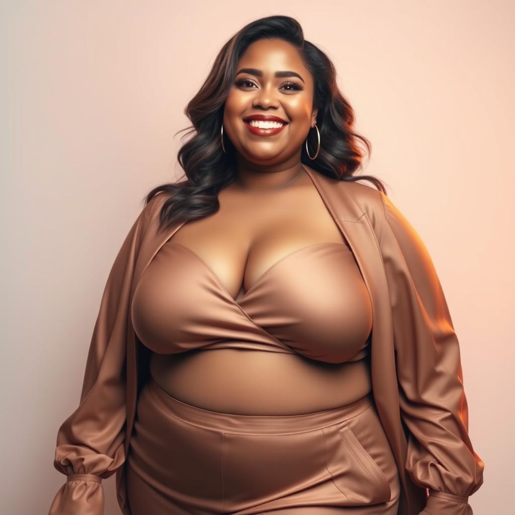 A beautiful plus-size woman with a confident and radiant expression