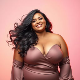 A beautiful plus-size woman with a confident and radiant expression