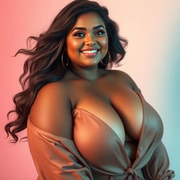 A beautiful plus-size woman with a confident and radiant expression