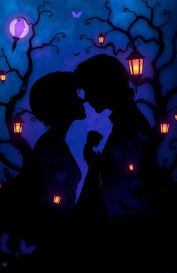 A hauntingly beautiful dark romance scene set in a mysterious world reminiscent of Coraline