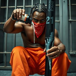 A close-up image of a muscular African American man, representing a gang member, with an angry expression