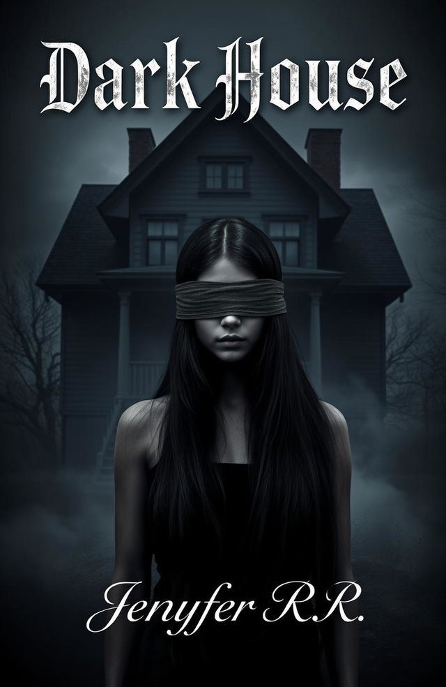 A mysterious girl with long black hair, her eyes covered with a blindfold