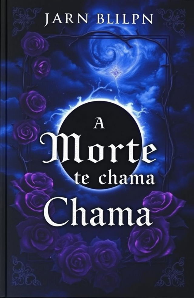 A dark-themed book cover featuring a haunting and mysterious atmosphere with deep blue and purple tones