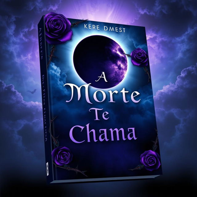 A dark-themed book cover featuring a striking combination of deep blue and purple hues