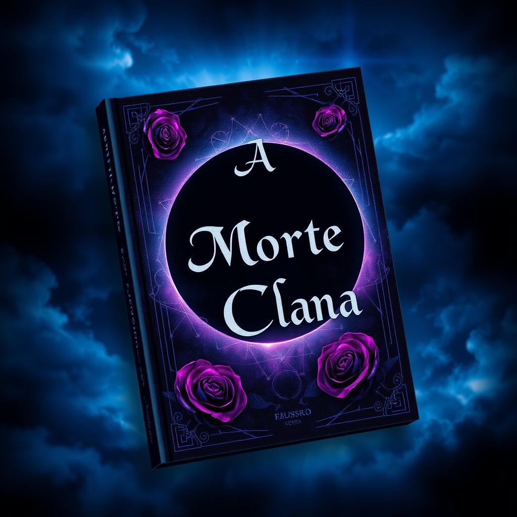 A dark-themed book cover featuring a striking combination of deep blue and purple hues