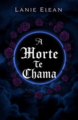 A dark-themed book cover design featuring deep shades of blue and purple, capturing the essence of an eclipse