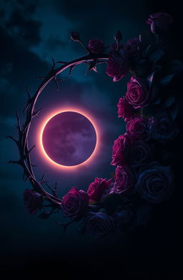 A dark atmosphere with a deep, dark sky featuring a beautiful eclipse