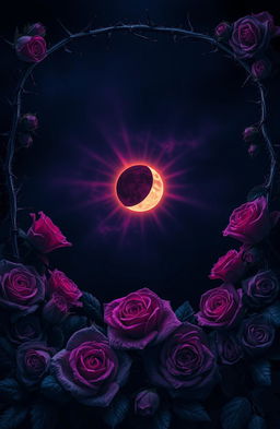 A dark atmosphere with a deep, dark sky featuring a beautiful eclipse