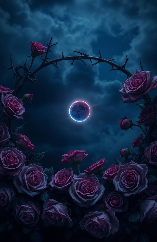 A dark atmosphere with a deep, dark sky featuring a beautiful eclipse