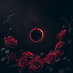 A dark atmosphere with a deep, dark sky featuring a beautiful eclipse