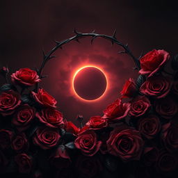 A dark, 3D atmosphere with a deep, dark sky featuring a beautiful eclipse