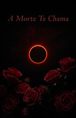 A dark atmosphere with a deep black sky, showcasing a beautiful eclipse in the center