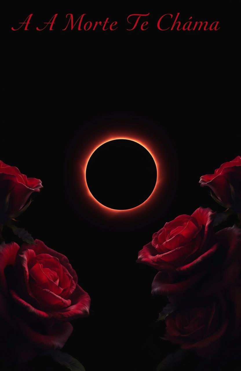 A dark atmosphere with a deep black sky, showcasing a beautiful eclipse in the center