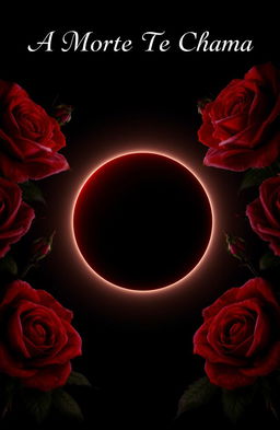 A dark atmosphere with a deep black sky, showcasing a beautiful eclipse in the center